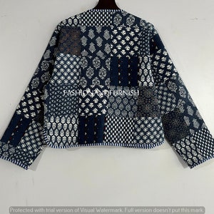 Indigo Blue Handmade Patchwork Jackets, Indian Cotton Handmade Winter Jacket Coat, Bohemian Style Jacket, Unisex Short Quilted Kantha Jacket zdjęcie 10