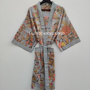 Beautiful Cotton Kimono Dress, Bath Robe Kimono, hand Block Printed Cotton Kimono, Shower Robe, Cotton Kimono Robe, Dressing Gown 521 image 9