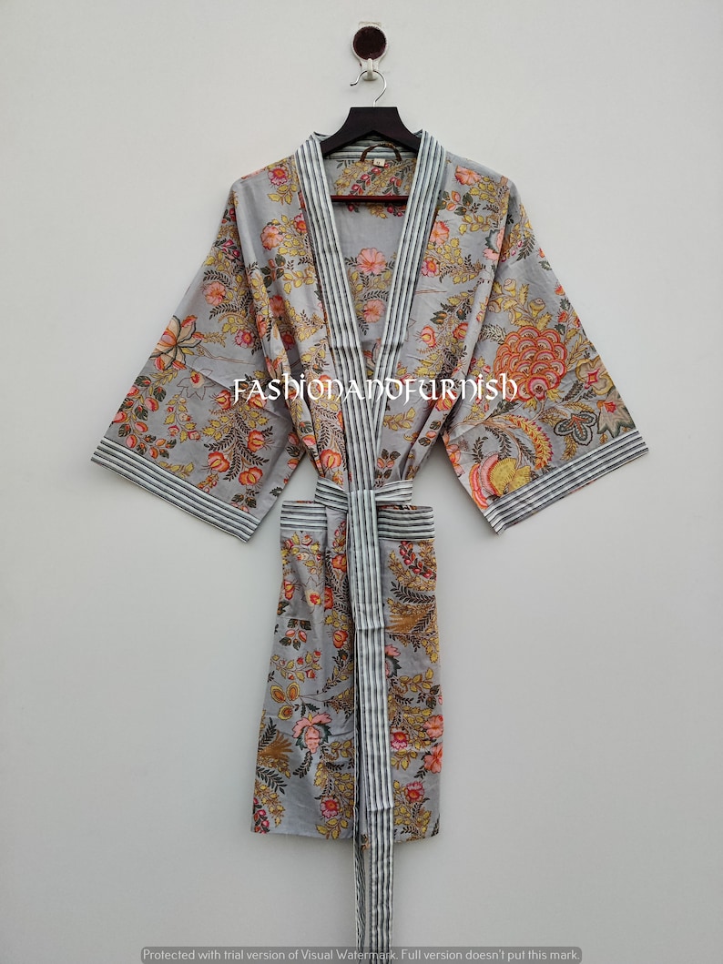 Beautiful Cotton Kimono Dress, Bath Robe Kimono, hand Block Printed Cotton Kimono, Shower Robe, Cotton Kimono Robe, Dressing Gown 521 image 9