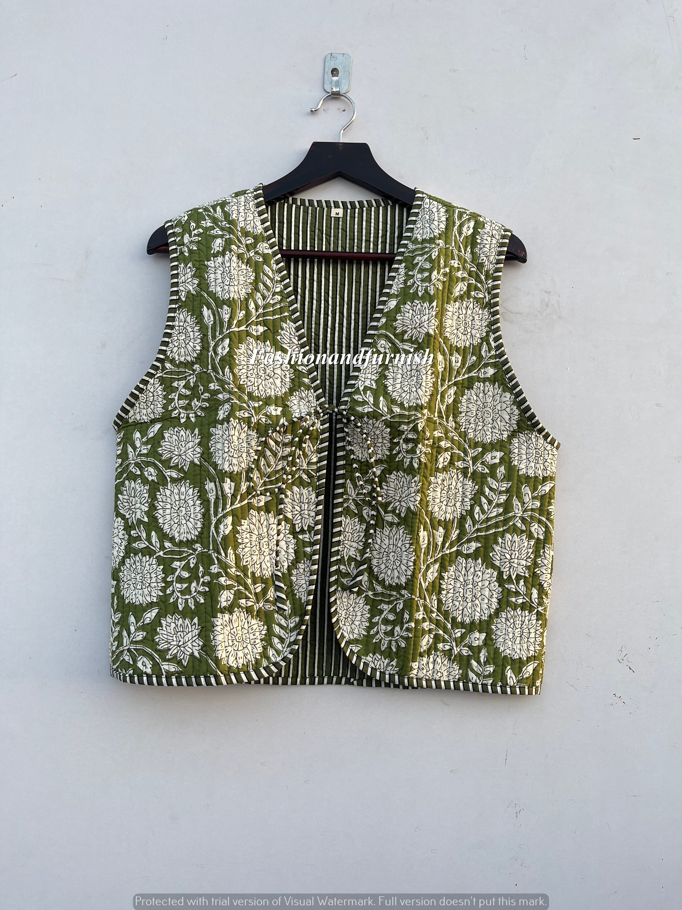 Floral Cotton Quilted Vest: Vintage Style Sleeveless Jacket