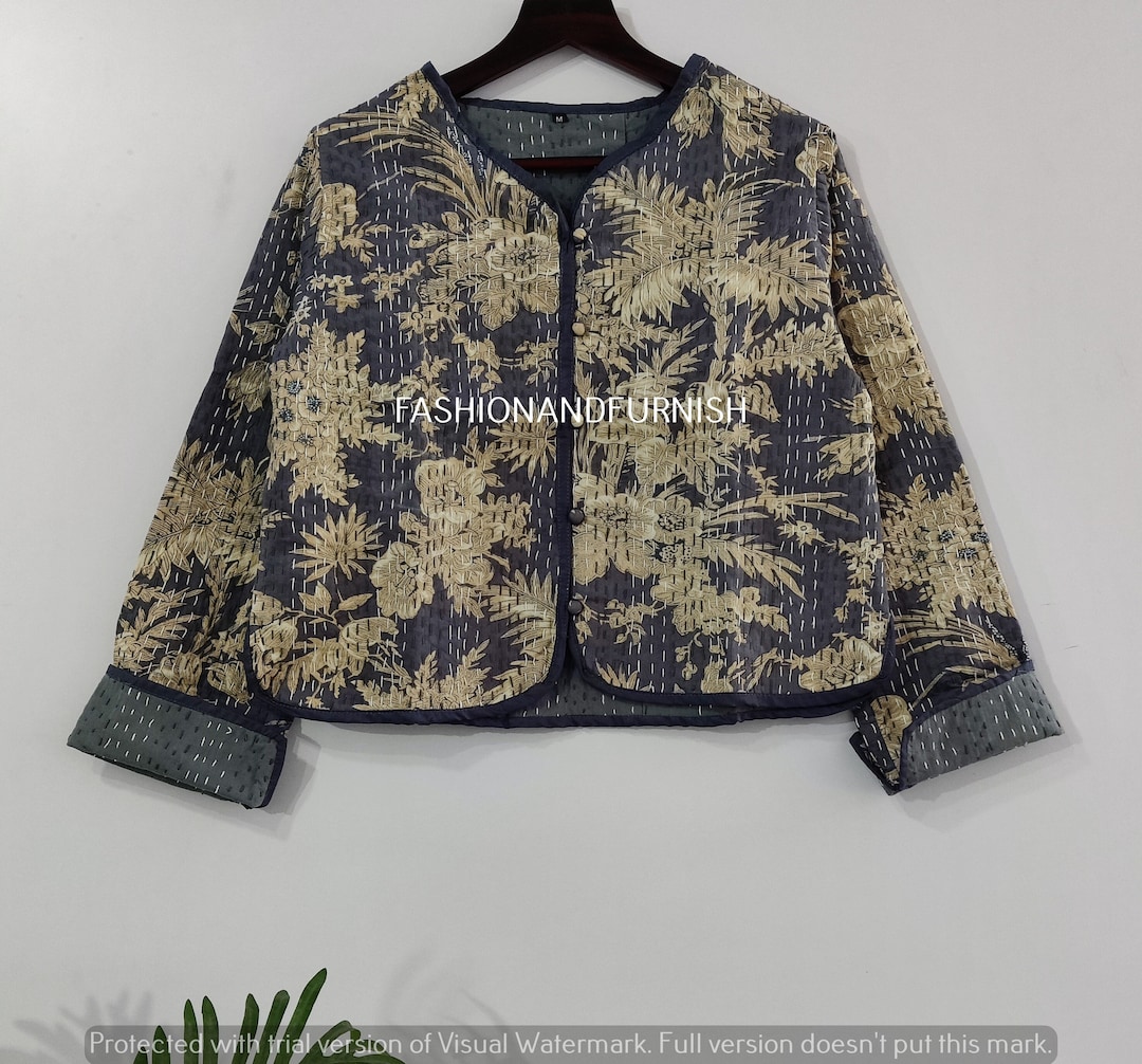 100% Up-cycled Cotton Fur Lined Kantha Jacket
