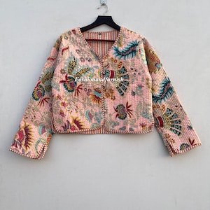 Handmade Cotton Quilted Kimono Jacket: Indian Block Print, Boho Style