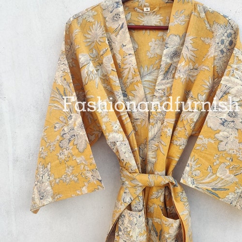 Yellow Robes Cotton Kimono Robe Kimono Dress Soft and Etsy