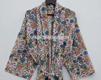 Bohemian Men's Cotton Kimono Robe: Black & Gold Floral Print