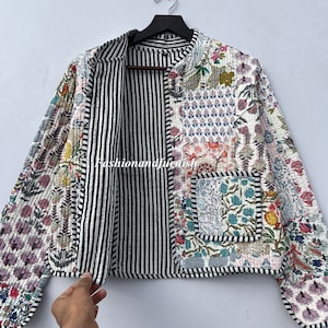 Patchwork Quilted Jackets Cotton Floral Bohemian Style Fall Winter Jacket Coat Streetwear Boho Quilted Reversible Jacket for Women imagen 9