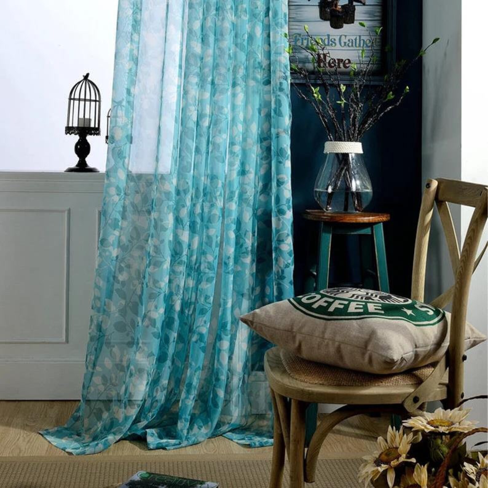 Blue Sheer Living Room Curtainbedroom Curtaintwo Curtain Etsy