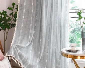 Gray Jacquard Sheer Curtains Modern Living Room Pink Window Drapes 84/96" Tulle 