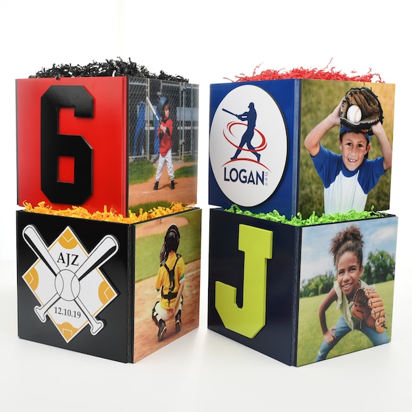 Custom Baseball Photo Cube Centerpiece for Birthday Party Event Decor
