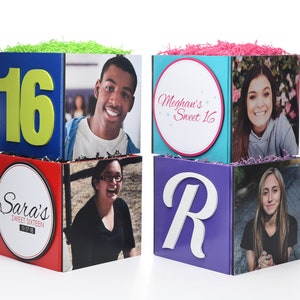 Custom Sweet Sixteen Photo Cube Centerpiece for Birthday Party Event Decor