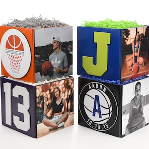 Custom Basketball Photo Cube Centerpiece for Birthday Party Event Decor