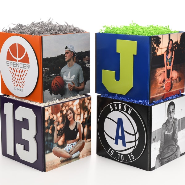 Custom Basketball Photo Cube Centerpiece for Birthday Party Event Decor