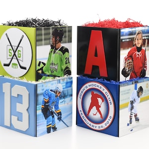 Custom Hockey Photo Cube Centerpiece for Birthday Party Event Decor