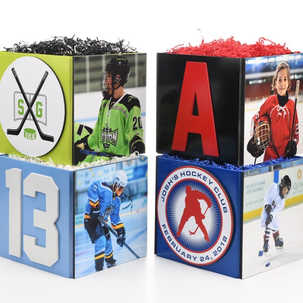 Custom Hockey Photo Cube Centerpiece for Birthday Party Event Decor