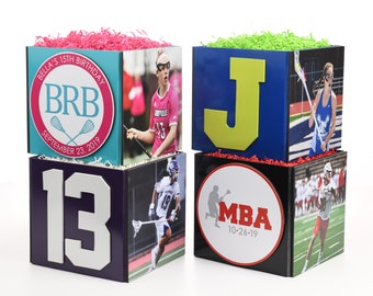 Custom Lacrosse Photo Cube Centerpiece for Birthday Party Event Decor