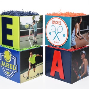 Custom Tennis Photo Cube Centerpiece for Birthday Party Event Decor
