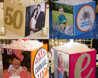 Custom Photo and Logo Cube Centerpiece for Birthday Party Event Decor