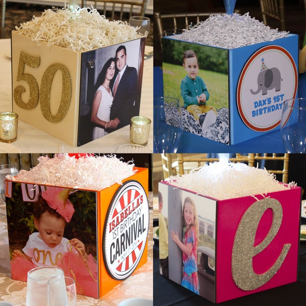 Custom Photo and Logo Cube Centerpiece for Birthday Party Event Decor