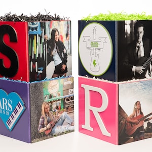 Custom Music Piano Guitar Photo Cube Centerpiece for Birthday Party Bat Mitzvah Event Decor