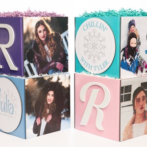 Custom Winter Wonderland Photo Cube Centerpiece for Birthday Party Bat Mitzvah Event Decor