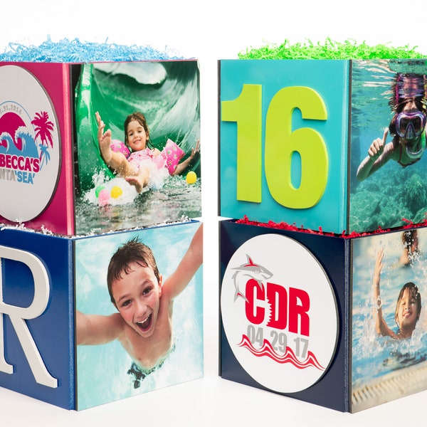 Custom Underwater Tropical Photo Cube Centerpiece for Birthday Party Bat Mitzvah Event Decor