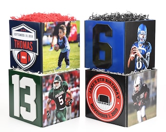 Custom Football Photo Cube Centerpiece for Birthday Party Event Decor