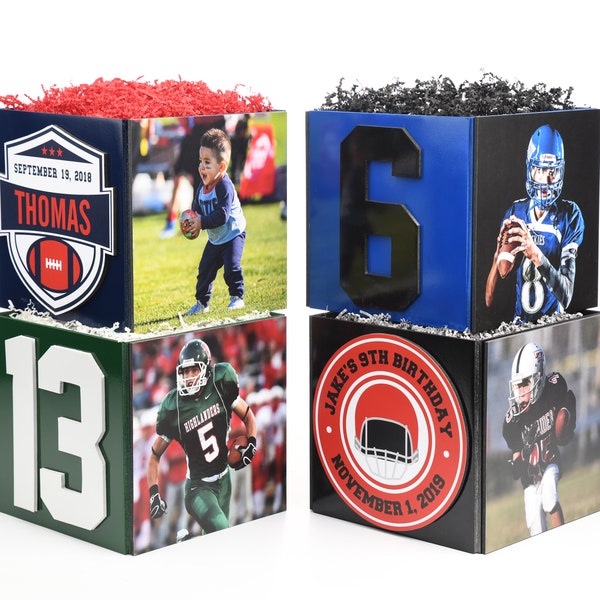Custom Football Photo Cube Centerpiece for Birthday Party Event Decor