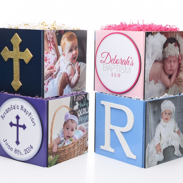 Custom Baptism & Christening Photo Cube Gift Centerpiece for Party Event Decor