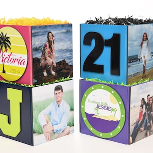 Custom Beach Tropical Photo Cube Centerpiece for Birthday Party Bat Mitzvah Event Decor