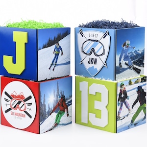 Custom Ski Themed Photo Cube Gift or Centerpiece Event Decor