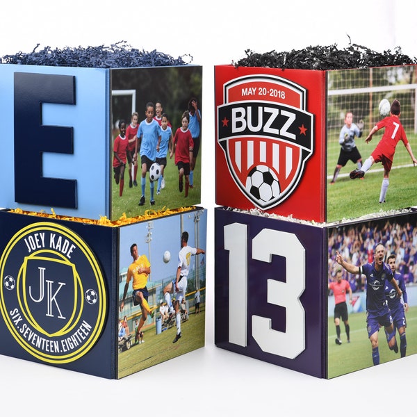 Custom Soccer Photo Cube Centerpiece for Birthday Party Event Decor