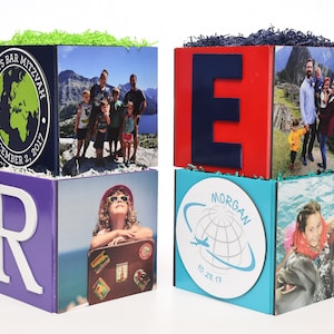 Custom Travel Photo Cube Centerpiece for Birthday Party Bat Mitzvah Event Decor