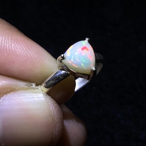 Ethiopian Opal Ring: Trillion Cut Sterling Silver Gemstone Ring