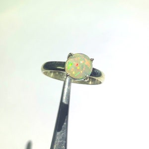 Ethiopian Opal Ring: Handmade 925 Sterling Silver, Round Stone (7mm)