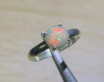 Ethiopian Opal Ring: Handmade 925 Sterling Silver, 7mm Stone