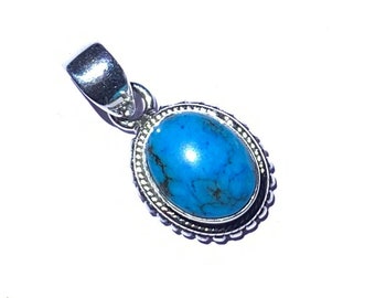 Handgemaakte turkoois hanger: ovale edelsteen, sterlingzilver (11 x 9 mm)