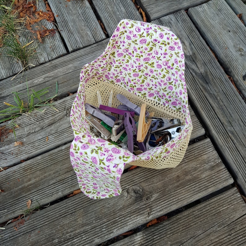 Cotton basket for clothespins fleuri violet