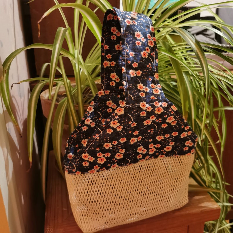 Panier coton pour pinces à linge fleuri bleu