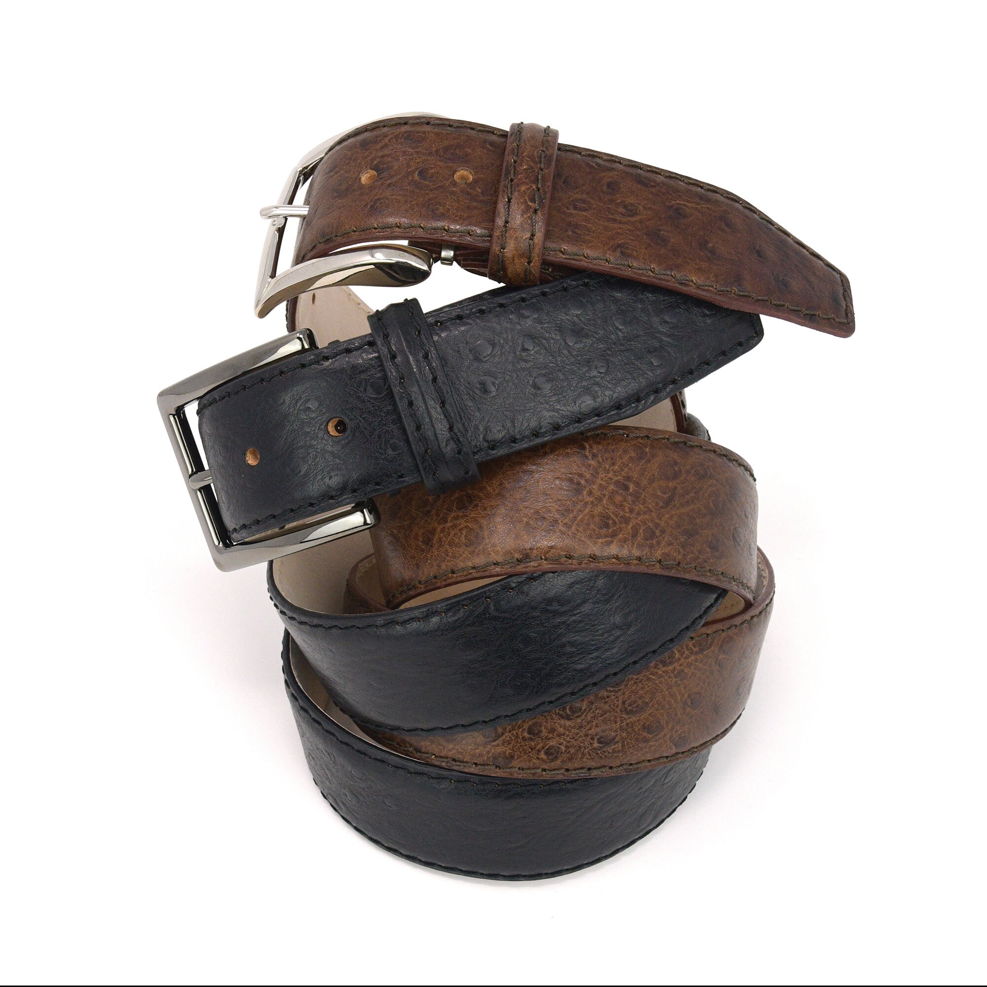 Italian Calf Skin Ostrich Belt - Brown - Etsy display picture 1