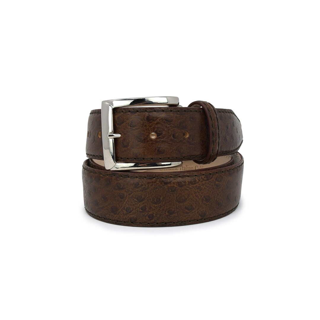 Spell | Brown Ostrich Print Genuine Leather Belt | Made in Italy (Some Wear) L C1450_Ostrich_Cognac_grande.  main image 2