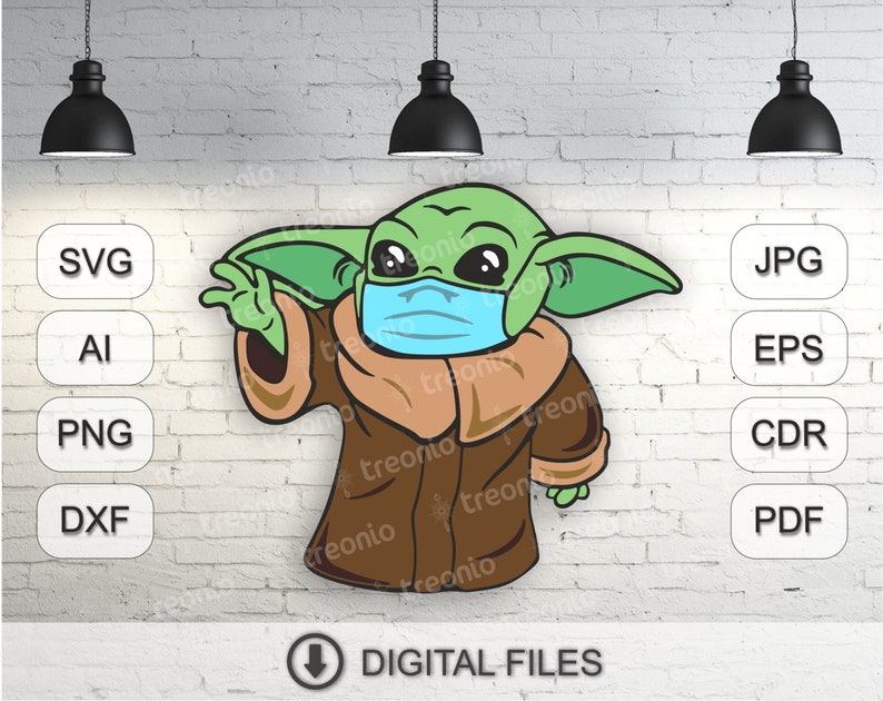 Download Baby Yoda with mask. Vector digital files cdr dxf ai svg ...
