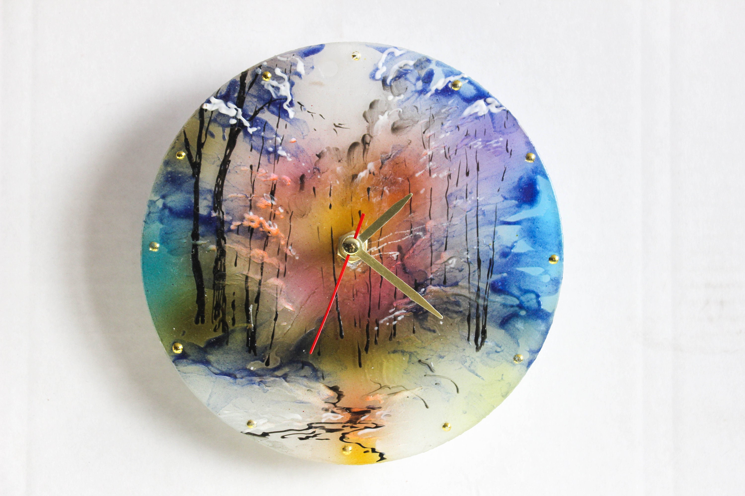 Hand Painted Clock Wall Art Deco Silent Clock Small Wall Clock Etsy