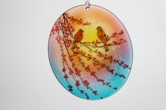 Bird Ornament Glass Ornaments  Love Birds Anniversary Gift Personalized Ornament Bird Suncatcher Bird Keepsake Tree Ornament