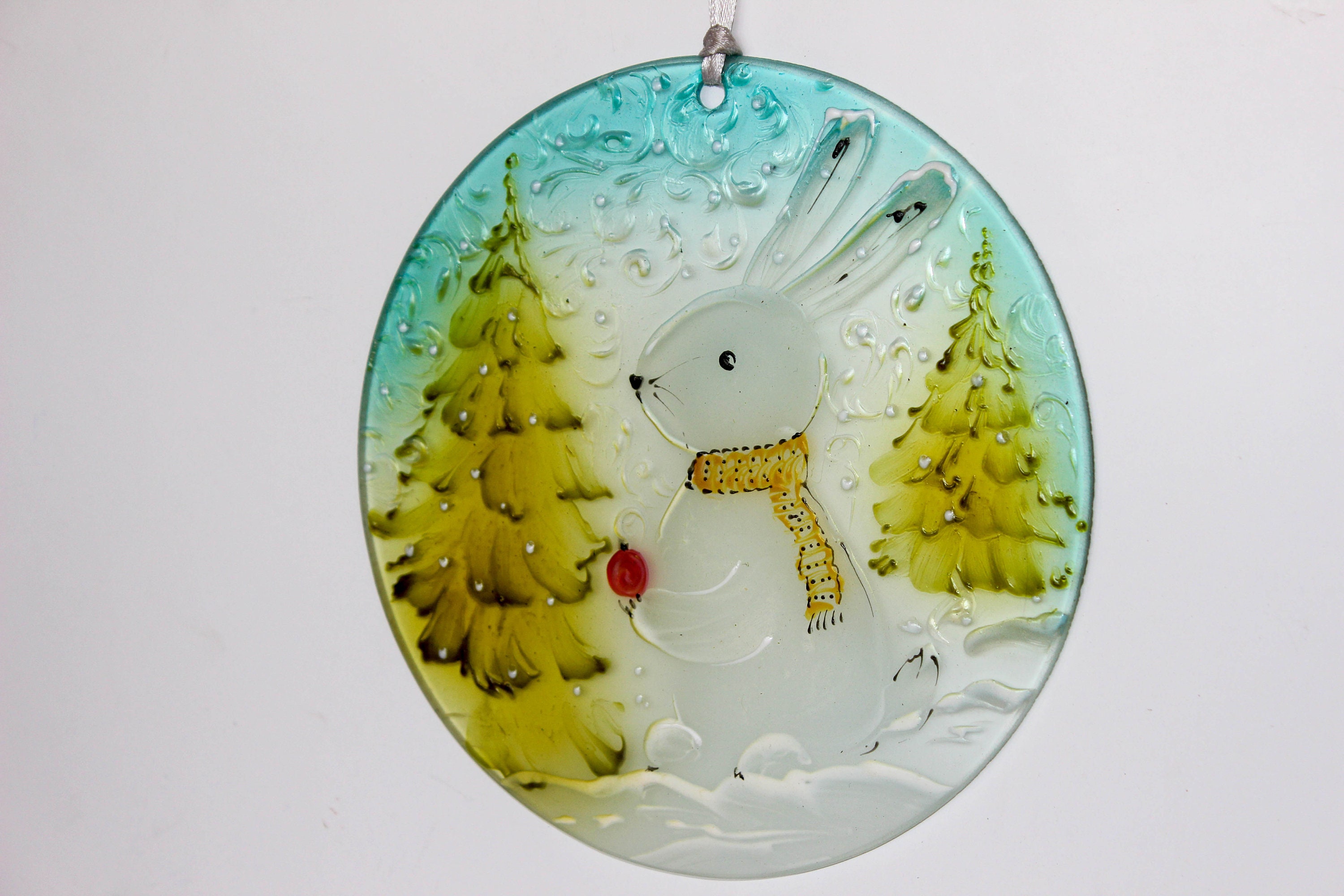 Holiday stain glass Christmas Ornament Glass Ornament Rabbit Etsy