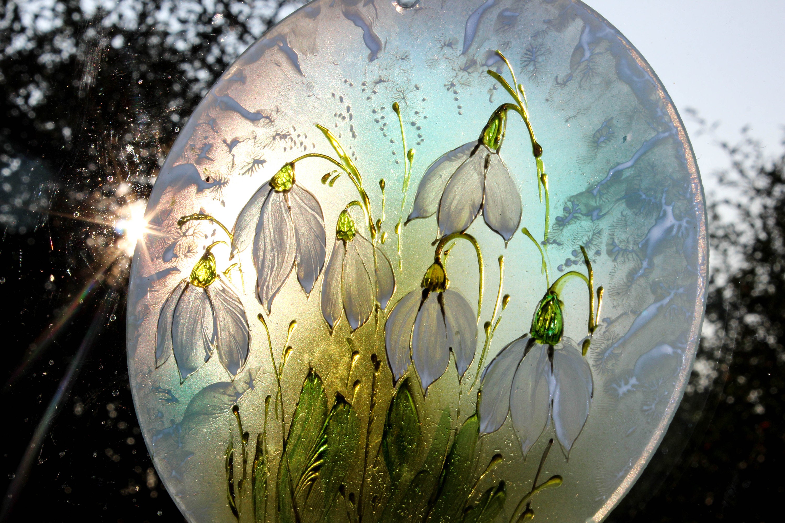 Snowdrop Suncatcher Stained Glass Wall Art Hanging Hand Etsy