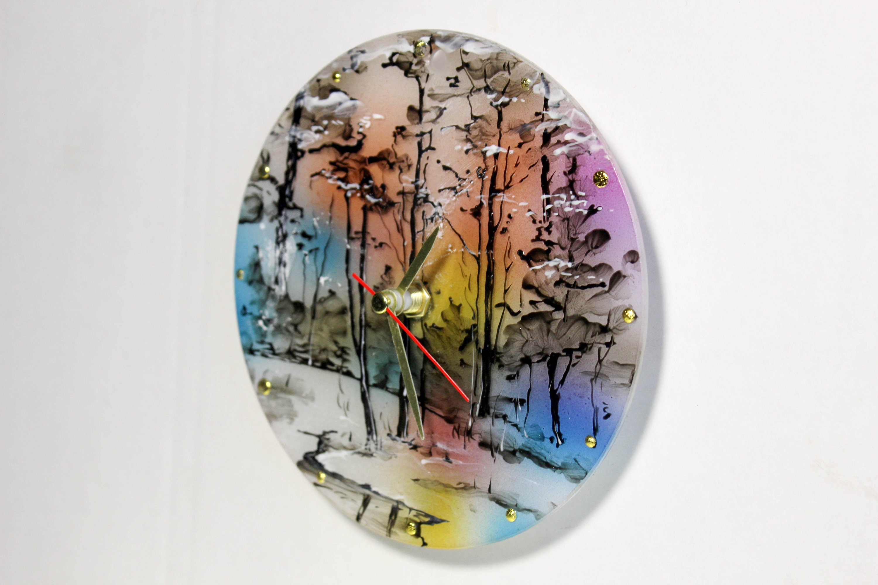 Modern Stained Glass Wall Clock Contemporary Gift Personalise Etsy