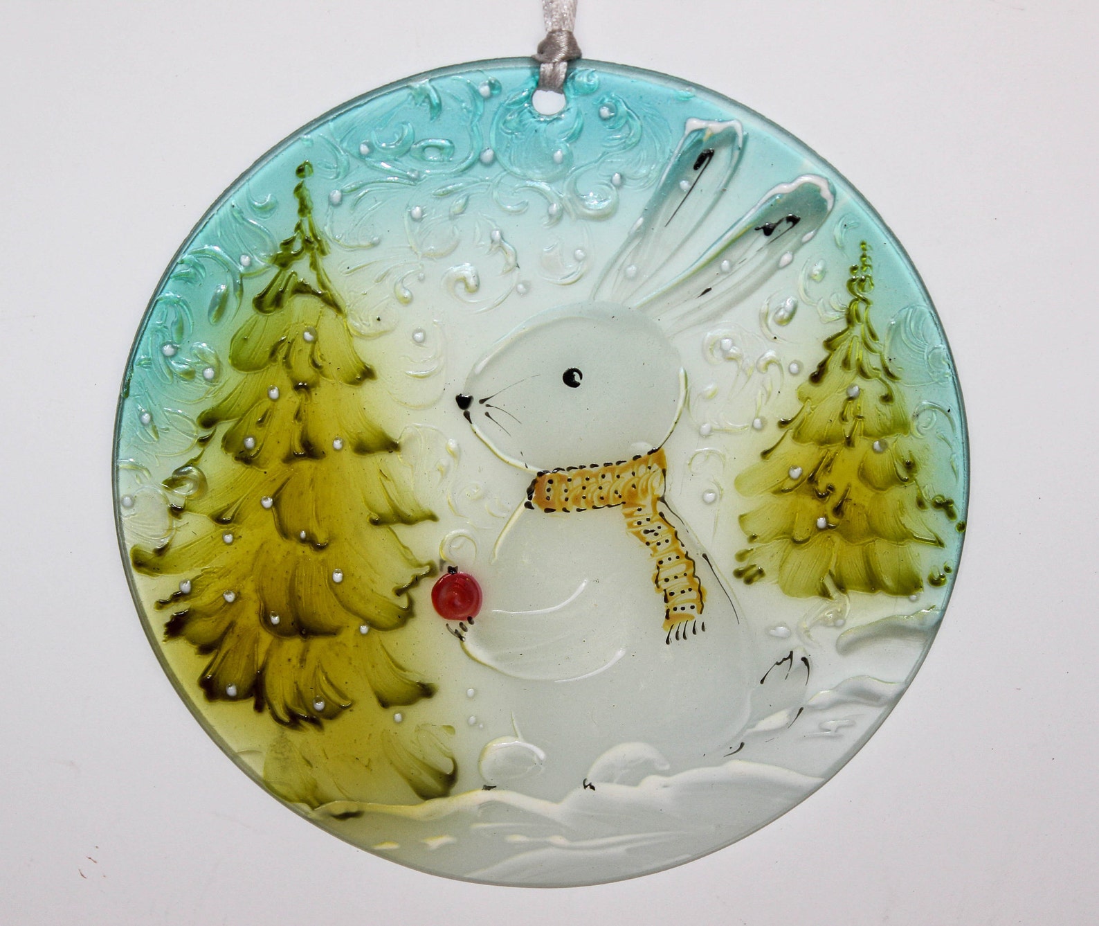 Holiday stain glass Christmas Ornament Glass Ornament Rabbit Etsy