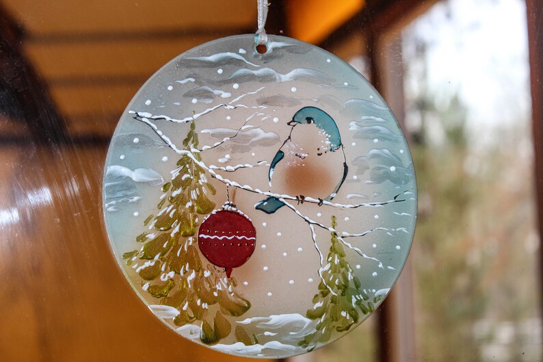 Christmas Ornament Personalized Gift Hand Painted Gifts Ornament Glass Bird Ornament Christmas Bird Christmas Tree Decor Blue Bird