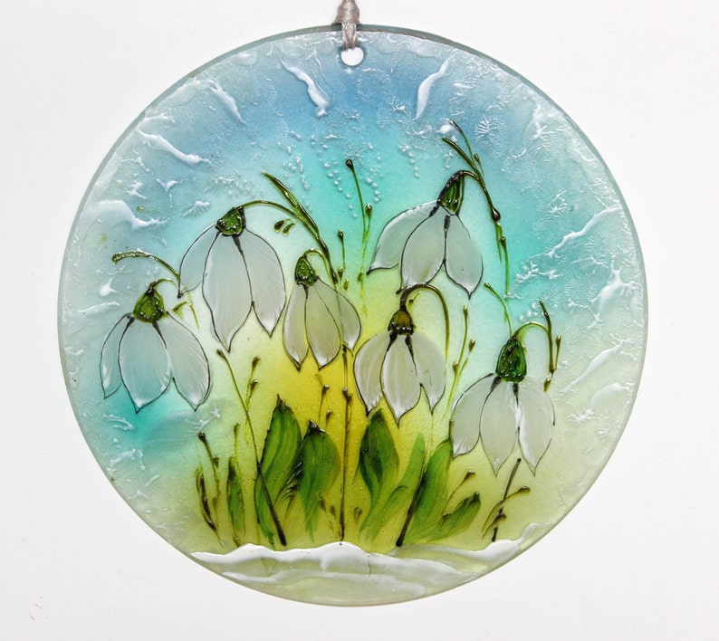 Snowdrop Suncatcher Stained Glass Wall Art Hanging Hand Etsy