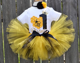 Little girls handmade bumblebee tutu outfit