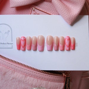 Valentine’s Pink French tip nails with full cover heart press on nails